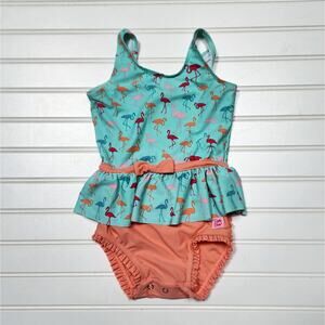 RuffleButts Ruffled Flamingo Print One Piece Swimsuit